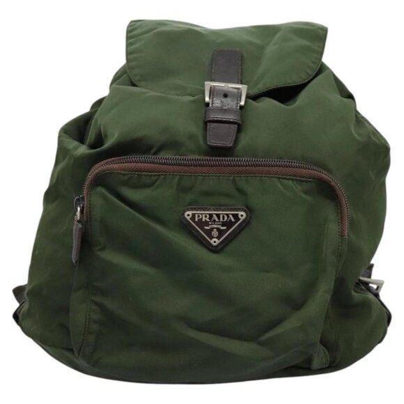 PRADA Backpack Nylon Khaki Silver Auth - Picture 1 of 16